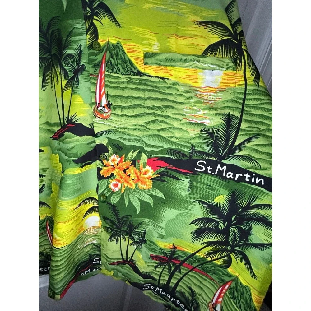 Vintage‎ St. Maarten All Over Print Tropical Hawaiian Button Down Shirt No Flaws